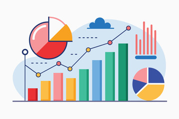 Canvas Print - Bar Chart With Pie Chart Overlay, research statistical data on company performance indicators, Simple and minimalist flat Vector Illustration