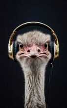   Ostrich Listening To Music Through Headphones