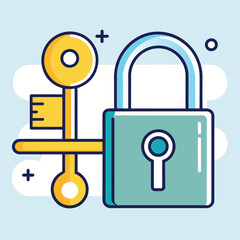 Poster - a padlock secured with a key attached to it, symbolizing a security system, security system , closed