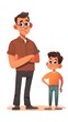 An illustration of a tall young man standing next to a smaller boy, both looking at each other