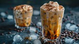 Fototapeta  - Ice cappuccino and milk foam