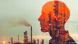 Industrial mindset - human silhouette with factory background