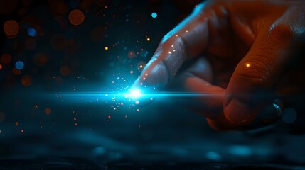 Aufkleber - Finger touching glowing light, conceptual digital interaction, modern technology and connectivity, futuristic user interface experience. AI
