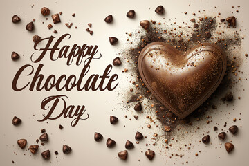 Happy chocolate day banner with heart shape chocolate candies background, vector illustration