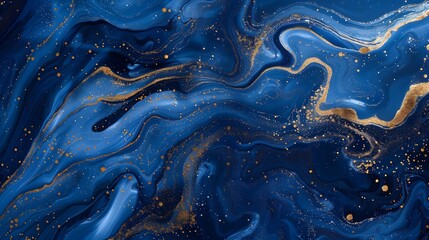 Wall Mural - Blue Marbled Background with Golden Glitter Accents