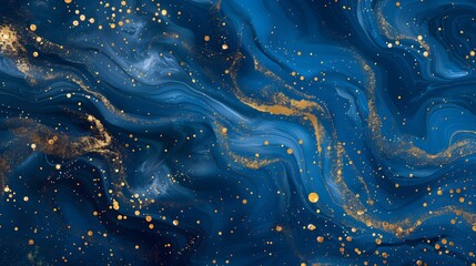 Wall Mural - Blue Marbled Background with Golden Glitter Accents