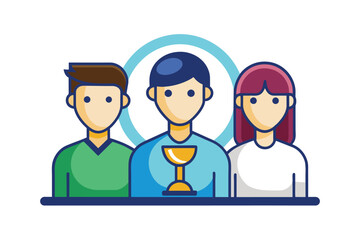 Fototapete - Group of People Standing With Hourglass and Settings Icon, Three people with an hourglass and settings icon, Simple and minimalist flat Vector Illustration