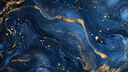 Wall Mural - Blue Marbled Background with Golden Glitter Accents