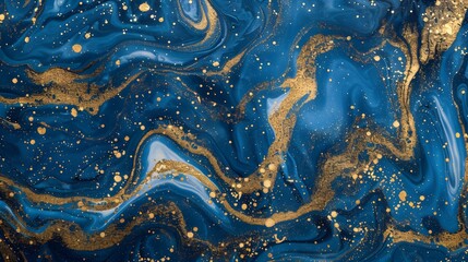 Wall Mural - Blue Marbled Background with Golden Glitter Accents