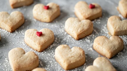 Canvas Print - Heart shaped shortbread cookies placed on a soft grey backdrop are a delightful homemade gift idea perfect for occasions like Mother s Day International Women s Day or Valentine s Day