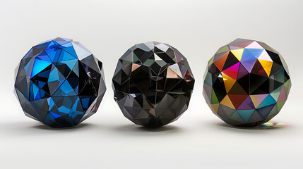 The image features three spherical objects, each constructed from geometric shapes