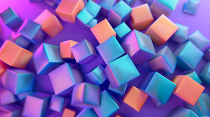 Wall Mural - This captivating digital artwork features an arrangement of colorful 3D cubes against a purple background