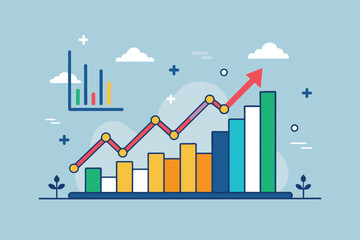 Poster - A bar chart showing an upward trend, symbolizing growth and success in a trading business, Trading business trending, Simple and minimalist flat Vector Illustration