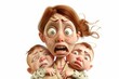 mother in stress with two babys in the arm, 3d cartoon illustration on white backgroundGenerated image