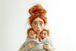mother in stress with two babys in the arm, 3d cartoon illustration on white background