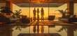 Silhouettes Against Sunset in a Luxury Apartment