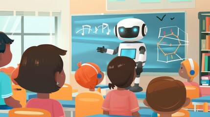 Poster - Group of Children Seated in Front of Chalkboard