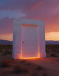 A white door in the middle of the desert 