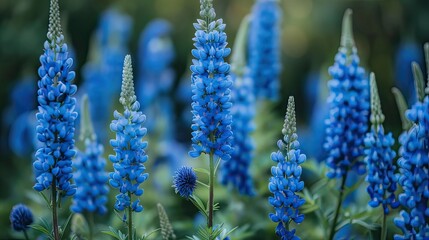 Canvas Print - Blue flowers set a stunning backdrop as they bloom in the summer garden