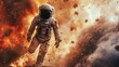 Astronaut floating in space in front of exploding sun. 3D rendering