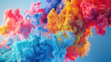 3d illustration. Colorful cloud of ink in water on a dark blue background