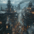 Detailed view of a Victorian inspired steampunk city