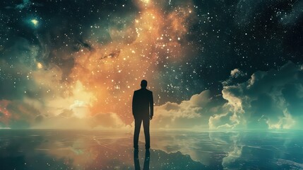 Wall Mural - Faith. Man standing in surreal space
