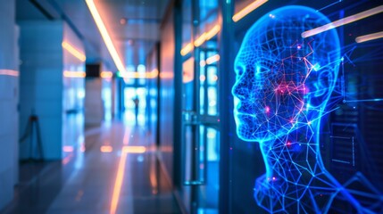 Poster - Futuristic Human Head in Hallway