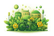 concept of the green lung in the big city, with a bicycle as a symbol of ecological and sustainable transport in urban areas, graphic illustration