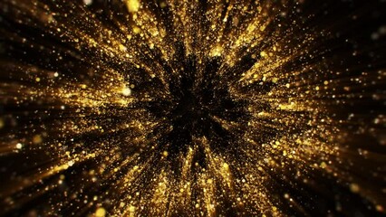 4K Explosion of Golden Bokeh lights. Holiday motion background. Glowing particle abstract. 2160p 60fps. Exploding gold particles. 3d rendering. Isolated on black effect. 2025 Trend footage.
