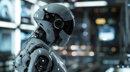 Aufkleber - Robot Standing in City Night