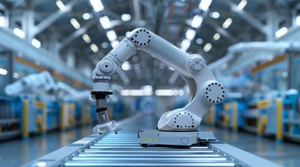 Aufkleber - Robotic Arm Moving Along Conveyor Belt