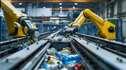 Poster - Automated Factory With Robotic Arms and Conveyor Belt