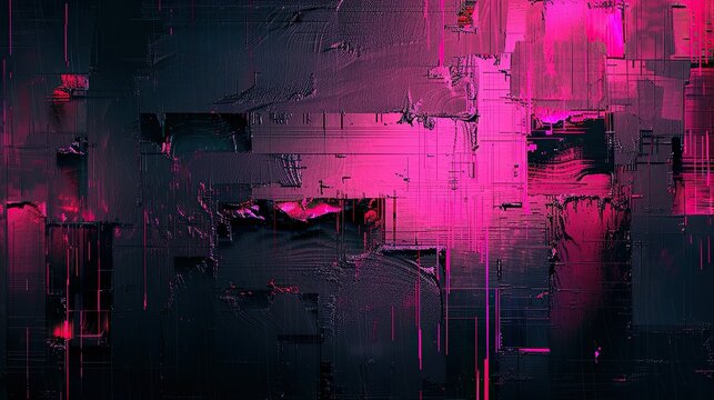 abstract graphical glitch texture background wallpaper dark with small amounts of neon pink, with a textured glass overlay for wallpaper --ar 16:9 Job ID: 26d7cb51-7033-4080-92f8-abb9b7bf3703