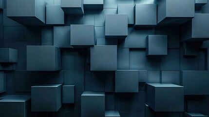 Sticker - Abstract dark geometric blue 3d texture wall with squares and rectangles background banner illustration, textured wallpaper