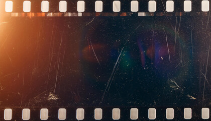 Wall Mural - blank grained and scratched film strip texture background with heavy grain, dust and a light leak re