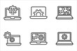 Technical support icon set. Computer service. Gears on screen laptop. vector illustration on white background