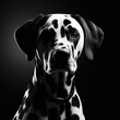 A Dalmatian in front portrait, with the rim light