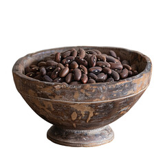 Poster - A rustic wooden background sets the stage for a bowl brimming with dry beans standing out against a transparent background