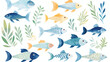 Watercolor Fishes Clipart 2d flat cartoon vactor il