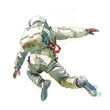 Minimalistic watercolor illustration of base jumping on a white background, cute and comical.