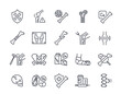 Set of bone line icons. Symbols with broken bones, calcium, x-ray, injury and joints. Design elements for medical diagram or website. Outline simple vector collection isolated on white background