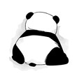 Hand drawn Cute Panda. Back view of adorable black and white bear sitting on ground. Doodle sticker with wild Asian animal. Cartoon flat vector illustration isolated on white background