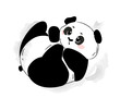 Hand drawn Cute Panda. Playful baby panda lying, tumbling and having fun. Doodle sticker with black and white bear. Asian zoo animal. Cartoon flat vector illustration isolated on white background