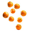 Oranges floating over isolated white transparent background