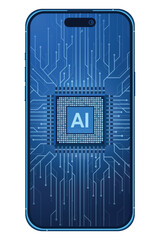 Poster - Smartphone with AI. Artificial intelligence and smartphone concept. Smartphone with futuristic artificial intelligence processor. Vector illustration