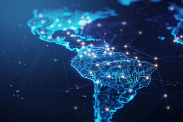 Wall Mural - Digital map of south america network created with generative ai