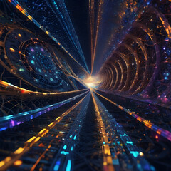Wall Mural - Infinite Quantum Leap: A Hyperspace Journey through a Technicolor Wormhole Tunnel.