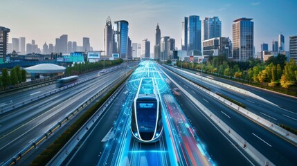 Poster - Futuristic Car Driving on City Highway