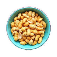 Wall Mural - A vibrant top down view of a bowl filled with fresh and nutritious peanuts set against a colorful tabletop This image beautifully captures the essence of healthy eating showcasing the power 